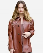 Lily James Fashion Show Milan 2026 Tods FW26 Brown Leather Jacket