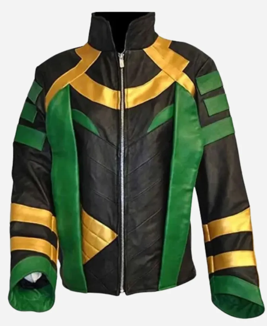 Loki Cosplay Leather Jacket Tom Hiddleston Thor Ragnarok Loki Green & Black Leather Jacket