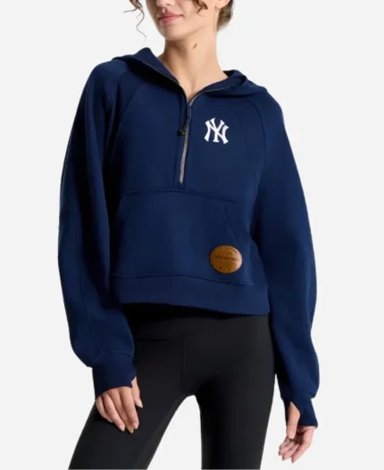 Lululemon Women's Scuba x New York Yankees Oversized Blue Half-Zip Hoodie