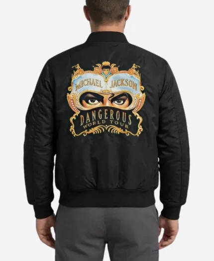 Michael Jackson Dangerous Tour Black Satin Bomber Jacket 