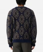 Michael Johnston Obsession 2026 Blue Boxy Fuzzy Printed Cardigan 