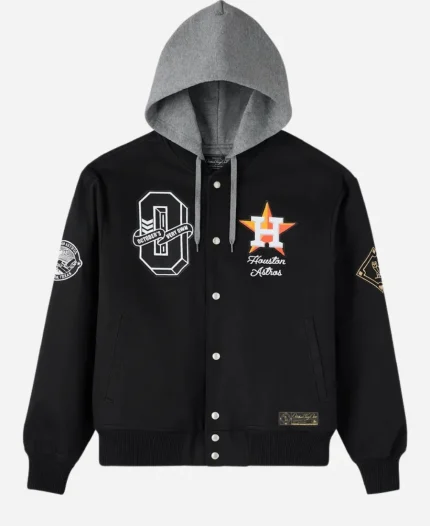  OVO x MLB Houston Astros Twill Black Bomber Hooded Jacket