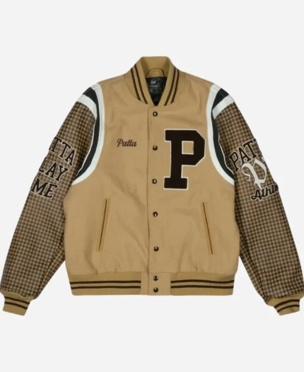 Patta Athletic Houndstooth Varsity Jacket - Beige