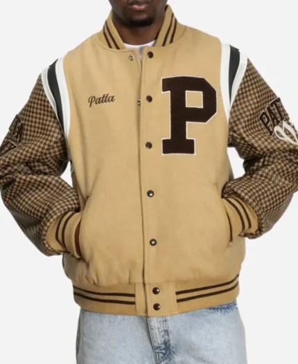 Patta Athletic P Houndstooth Beige Varsity Jacket