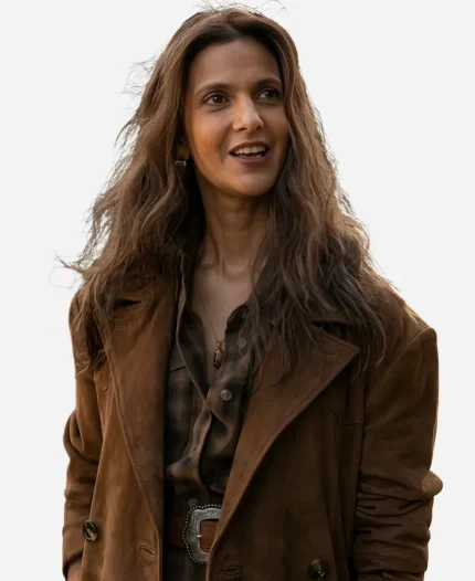 Poorna Jagannathan Lanterns S01 Zoe Suede Leather Coat