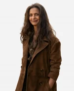 Poorna Jagannathan Lanterns S01 Zoe Brown Suede Leather Coat