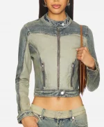 Tv Series RHOC S20 Jennifer Pedranti’s Two Tone Blue Denim Moto Jacket