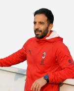 Ruben Amorim AC Milan Football Team Training Session Red Quilted Hooded Jacket