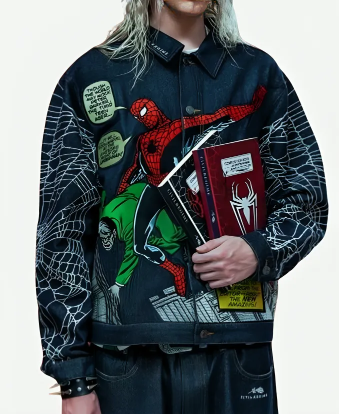 Spider-Man Webs Concrete Denim Jacket Spider-Man Webs Concrete Denim Jacket - Jacket Era