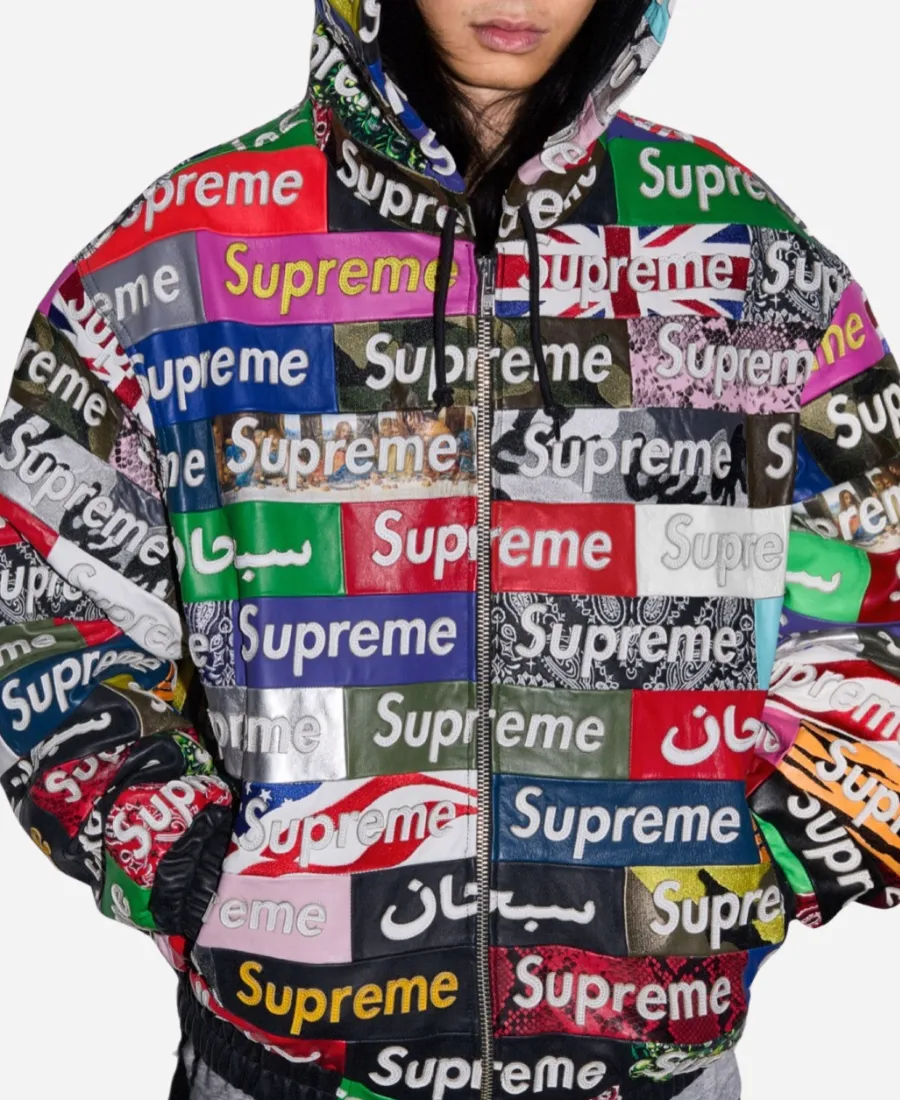 Supreme All-Over Box Logo Patchwork Jacket Supreme All-Over Box Logo Patchwork Leather Jacket