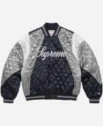 Supreme Fall Winter 2026 Champion Quilted Navy Satin Varsity Jacket