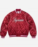 Supreme FW 26 Champion Red Quilted Satin Varsity Jacket