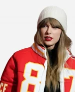 Chiefs vs. Miami Dolphins Taylor Swift Kelce 87 Red Puffer Jacket