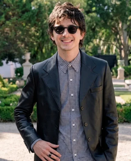 Timothée Chalamet Karl-Anthony Towns’ Wedding Black Leather Blazer