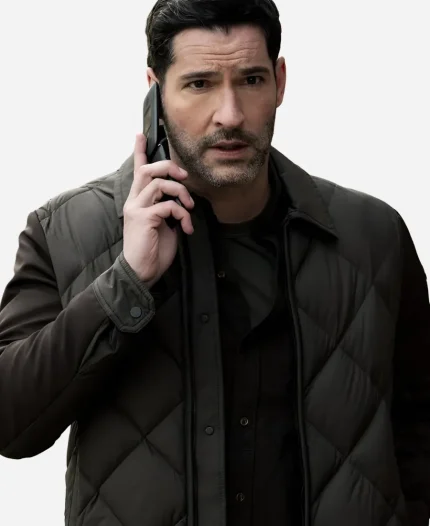 Tom Ellis CIA S01 Colin Glass Green & Brown Quilted Jacket
