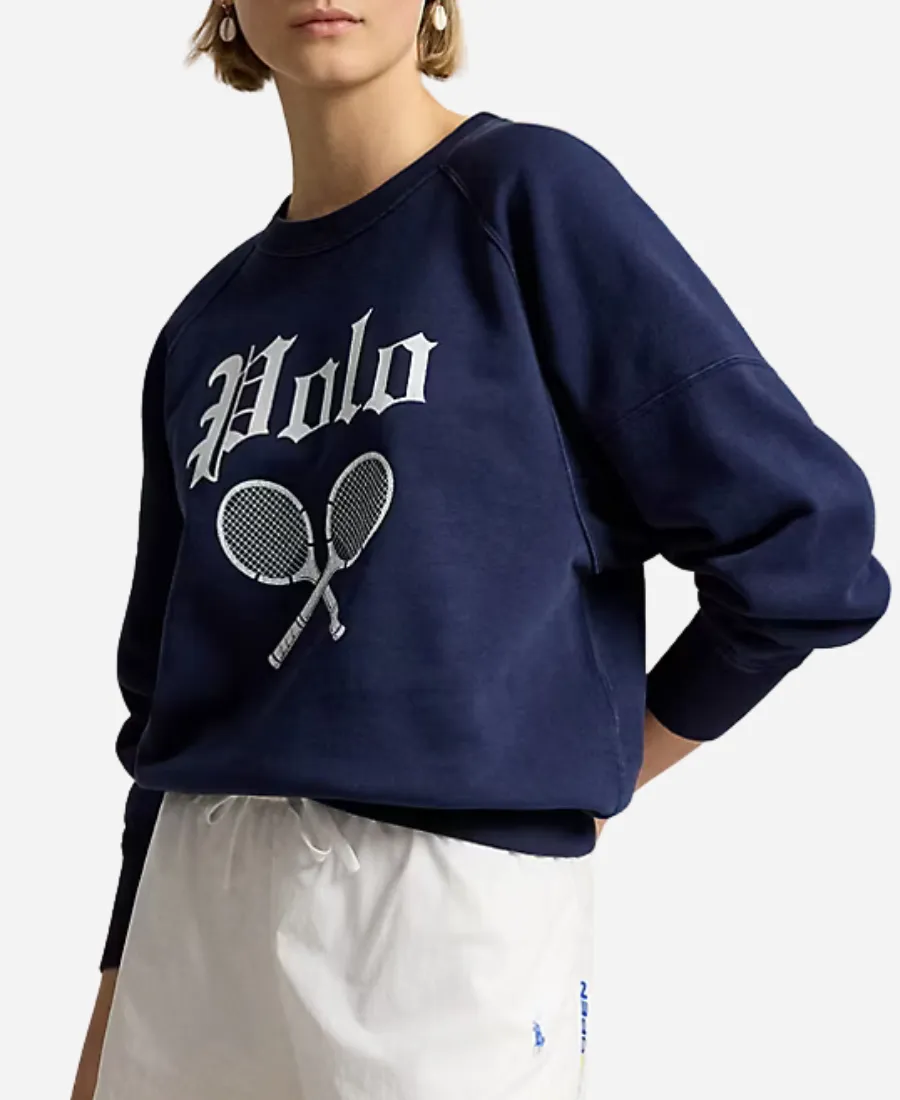 US Open Slub Fleece Crewneck Polo Ralph Lauren US Open Slub Crewneck Navy Fleece SweatshirtÂ