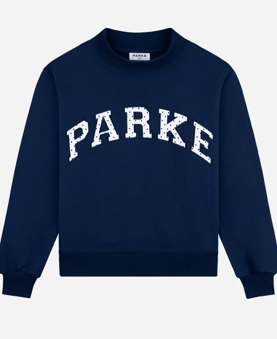 Unisex Parke Polka Dot Letter Varsity Navy Mockneck Sweatshirt Parke Polka Dot Letter Varsity Sweatshirt