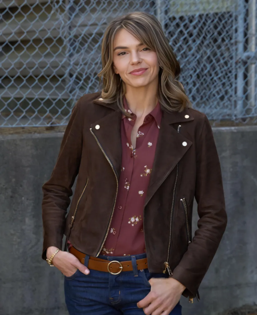 Aimee Teegarden Love Finds You Brown Suede Jacket Aimee Teegarden Love Finds You Suede Jacket