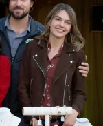 Aimee Teegarden Love Finds You 2026 Alex Brown Suede Leather Biker Jacket
