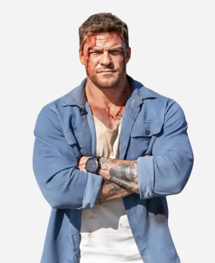 Alan Ritchson The Runner 2026 Hank Malone Blue Cotton Jacket