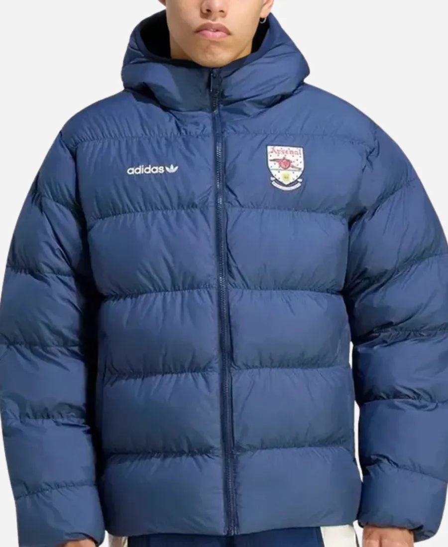 Arsenal Adidas EQT Puffer Jacket Arsenal Adidas EQT Blue Hooded Puffer Jacket
