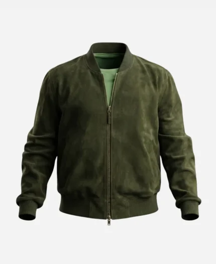 Brad Pitt NASCAR Cup Series 2026 Olive Green Suede Bomber Jacket
