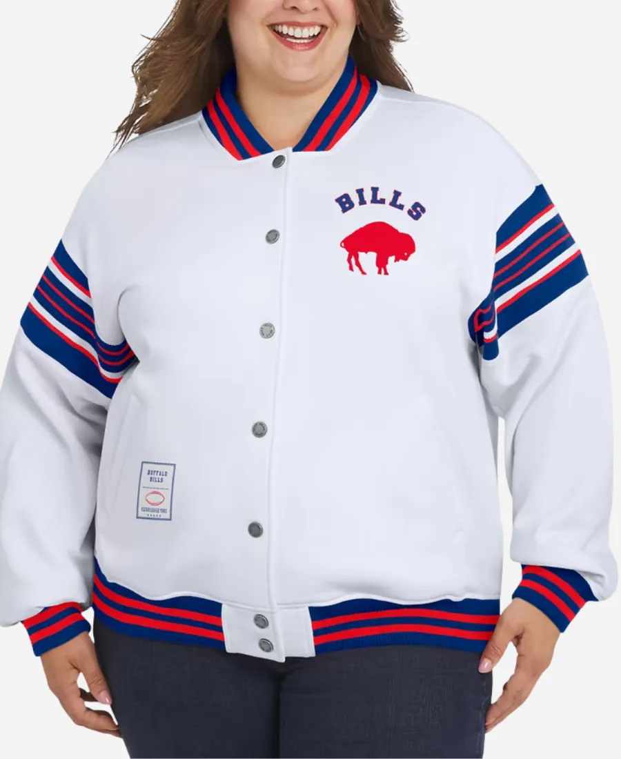 Buffalo Bills Erin Andrews White Sweatshirt Jacket NFL Team Buffalo Bills 2026 Erin Andrews White Fleece Sweatshirt Jacket