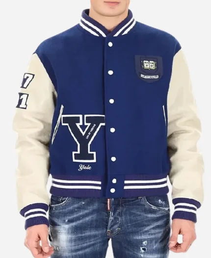  Calvin Klein Yale University Letterman Blue Varsity Jacket
