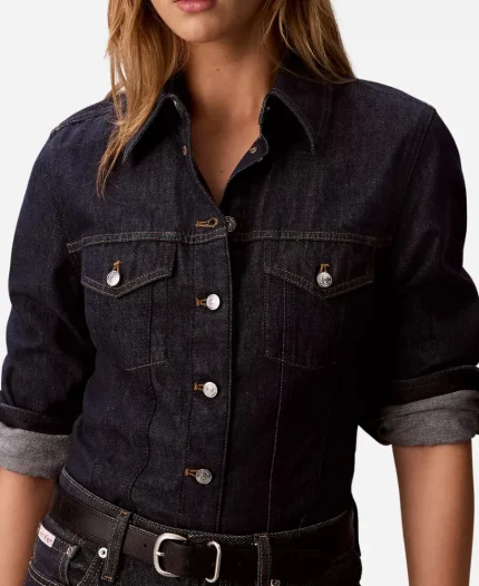 Sadie Sink 2026 Blue Denim Trucker Shirt
