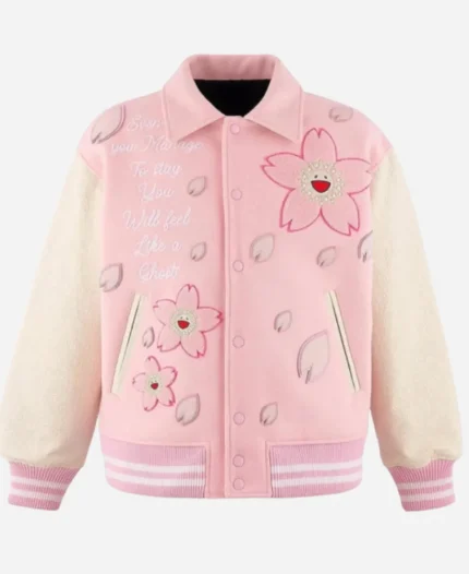 Chris Brown R&B Tour 2026 Mononoke Made Sakura Pink Embroidered Varsity Jacket