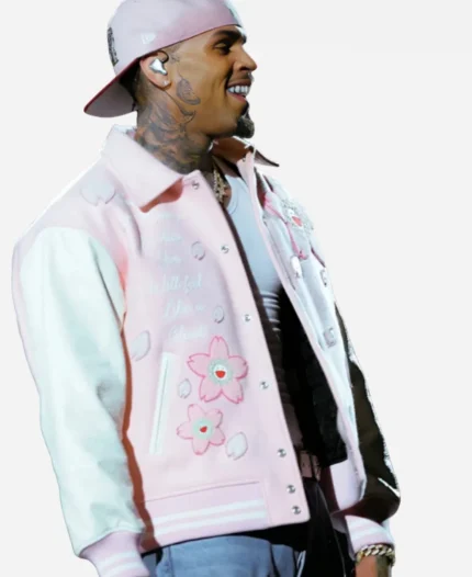 Chris Brown R&B Tour 2026 Pink Varsity Jacket