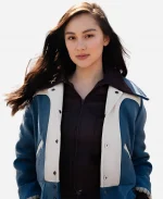 Coach Lola Tung Campaign 2026 Blue & White Wool Varsity Jacket