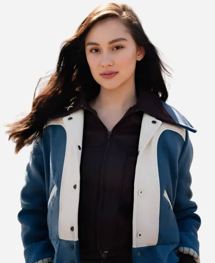Coach Lola Tung Campaign 2026 Blue & White Wool Varsity Jacket