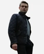 Douglas Booth Tv Series The Blame S01 Di Tom Radley Navy Blue Quilted Jacket