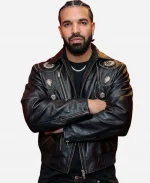 Toronto Concert 2026 Drake Embroidered Black Leather Jacket
