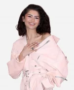 Dune 2 Press Conference Zendaya Light Pink Leather Jacket