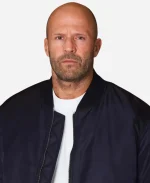 Jason Statham London Fashion Week Navy Blue Satin Bomber Jacket