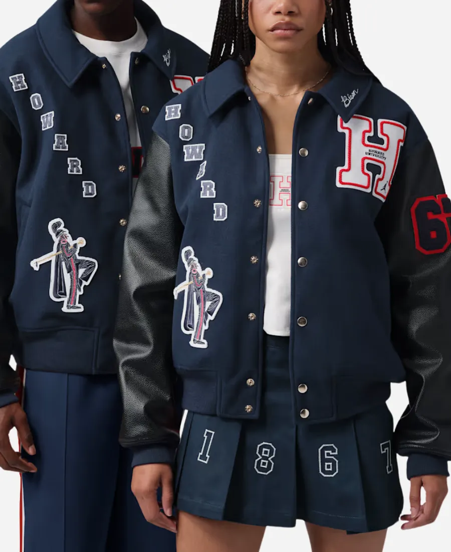 Jordan Flight x Howard University Varsity Jacket Howard University x Jordan Flight Navy Blue & Black Varsity Jacket