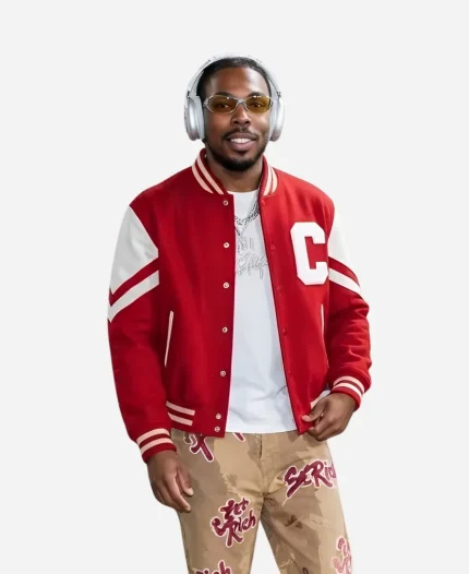 Justin Jefferson Soldier 2026 Field Arrival Red & White Wool Varsity Jacket