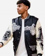 Lamine Yamal BoohooMAN Teddy 2026 Black And White Satin Varsity Bomber Jacket
