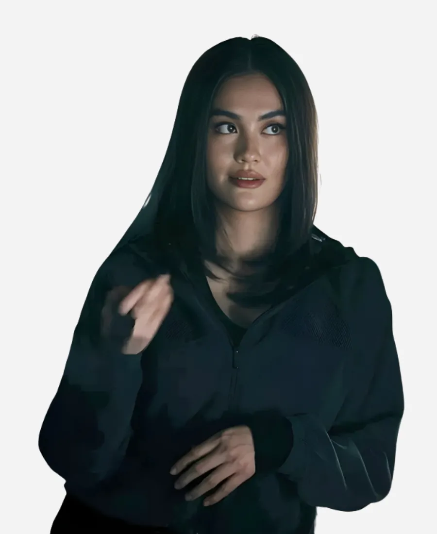 Lila Hoth Reacher Season 04 Agnez Mo Black Fleece Hooded Jacket Lila Hoth Reacher S04 Agnez Mo Black Fleece Hooded Jacket