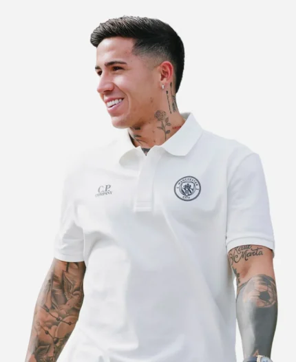 MC Enzo Fernández CP Company Polo White T-Shirt
