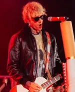 MGK Brazil Concert Shearling Collar Black Leather Bomber Jacket