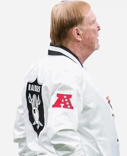 Mark Davis Preseason Raiders White Bomber Jacket