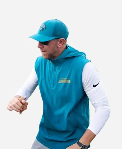 NFL Team Liam Coen Jacksonville Jaguars 2026 Head Coach Teal Blue Hooded Vest 