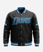 NFL Team Mike Phillips Detroit Lions Black Satin Varsity Jacket