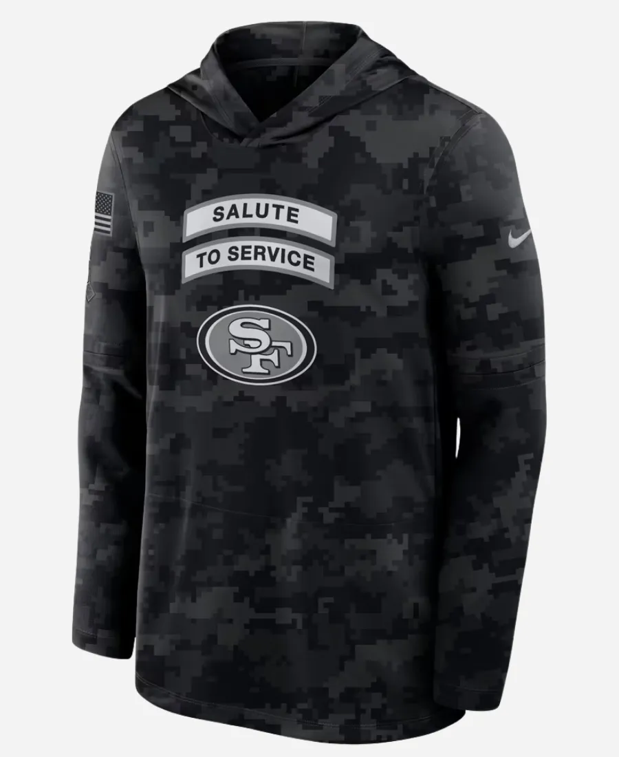 Nike 49ers Salute to Service Sideline Hooded Top Nike NFL 49ers 2026 Salute to Service Sideline Dri-FIT Long Sleeve Hooded Top