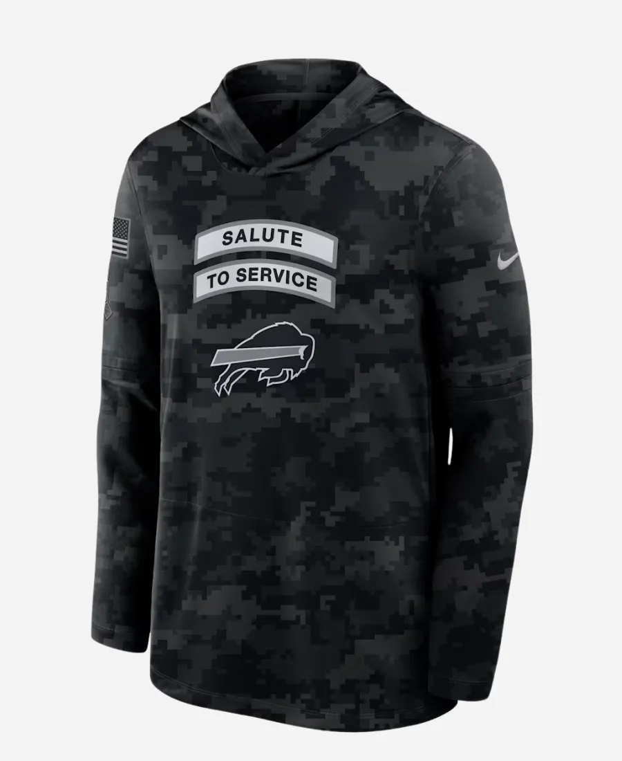Nike Bills Salute to Service Sideline Hooded Top Nike Buffalo Bills 2026 Salute to Service Sideline Dri-FIT Long-Sleeve Hooded Top