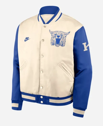 Nike College Kentucky Legacy Cream & Royal Blue Full-Snap Bomber Jacket