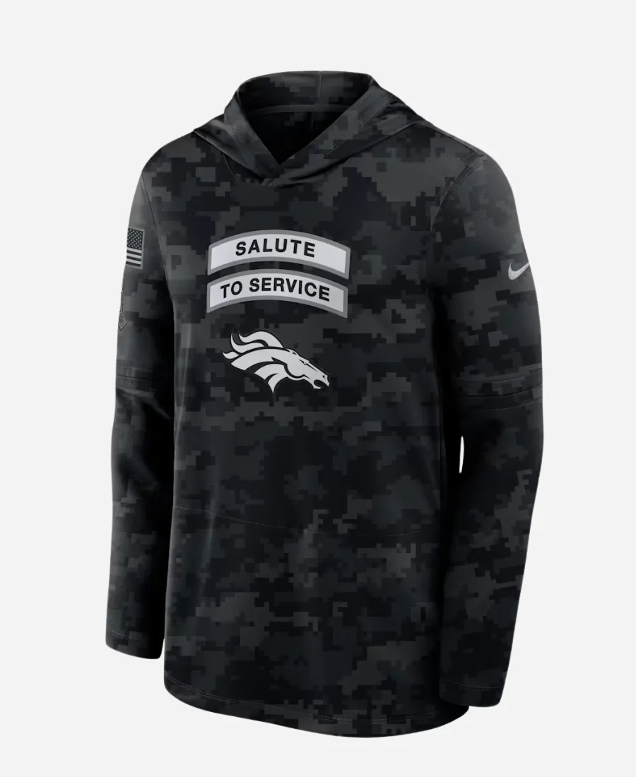 Nike Denver Broncos 2026 Salute to Service Sideline Dri-FIT Long-Sleeve Hooded Top Nike Denver Broncos Salute to Service Sideline Dri-FIT Long-Sleeve Hooded Top